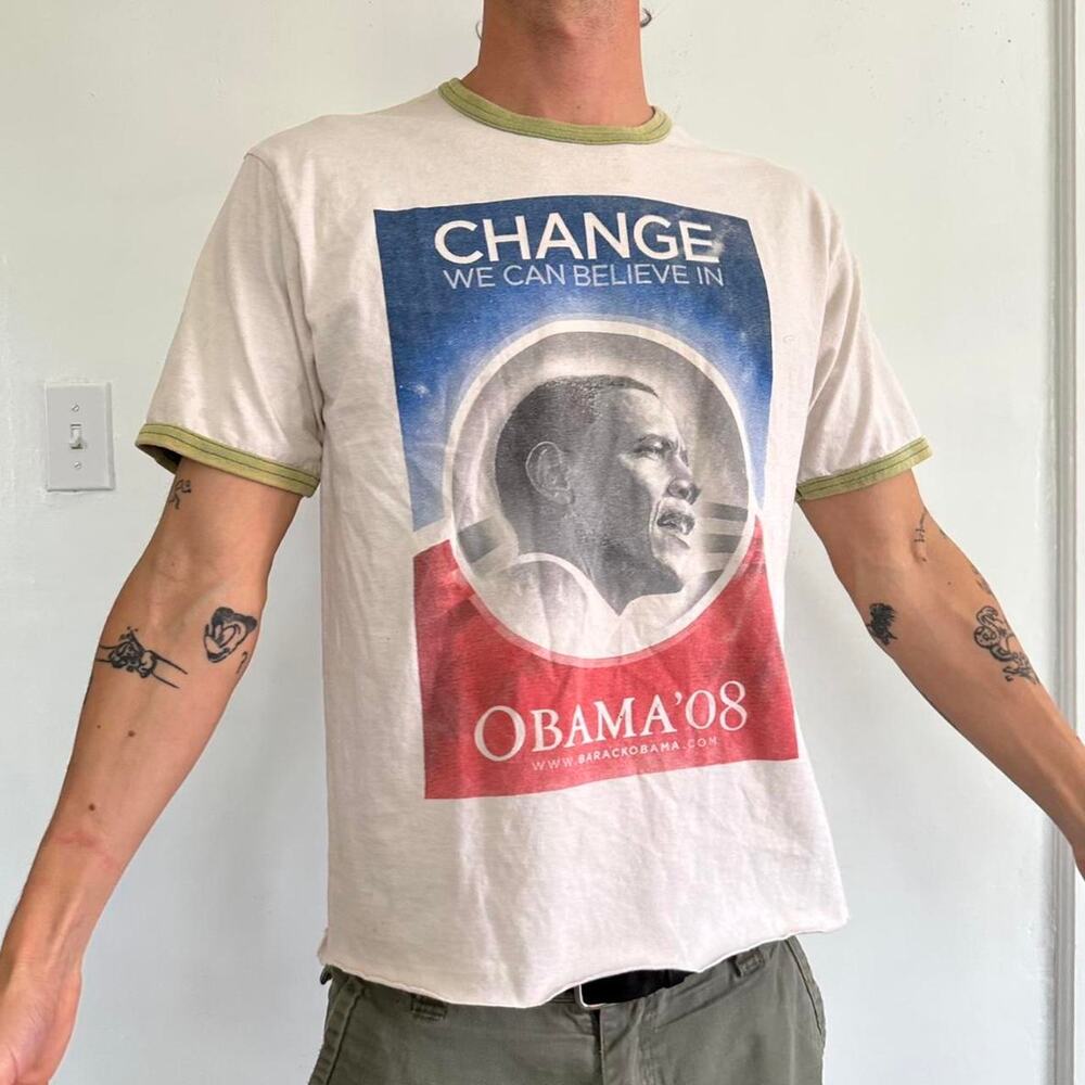 Vintage 00s Nike Barack Obama 2008 President Ringer Tee